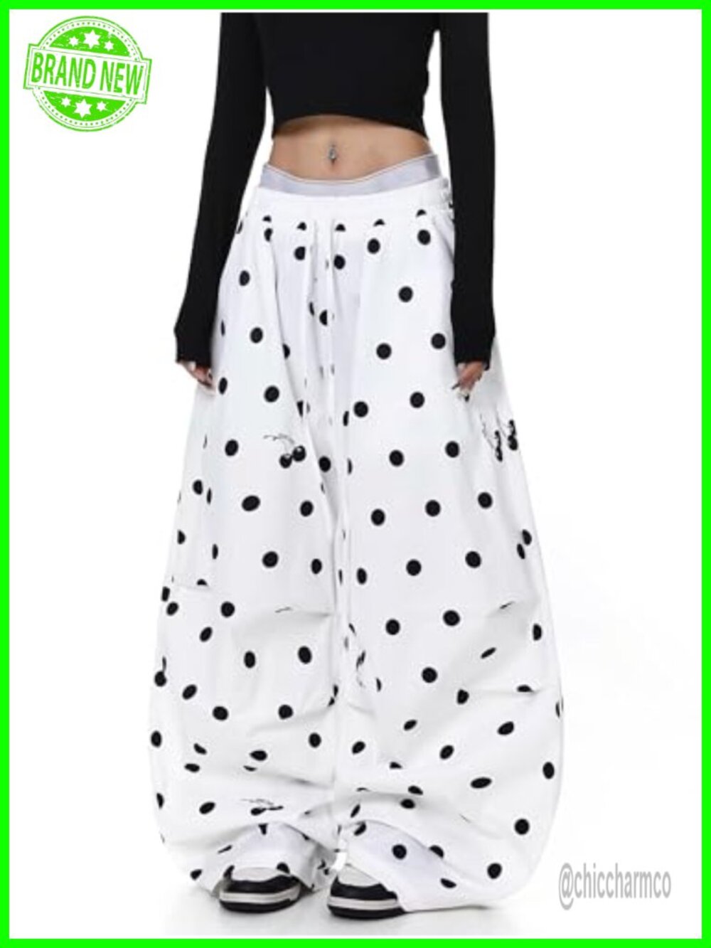 Women's Wide Leg Parachute Pants Elastic High Waist Baggy Trousers